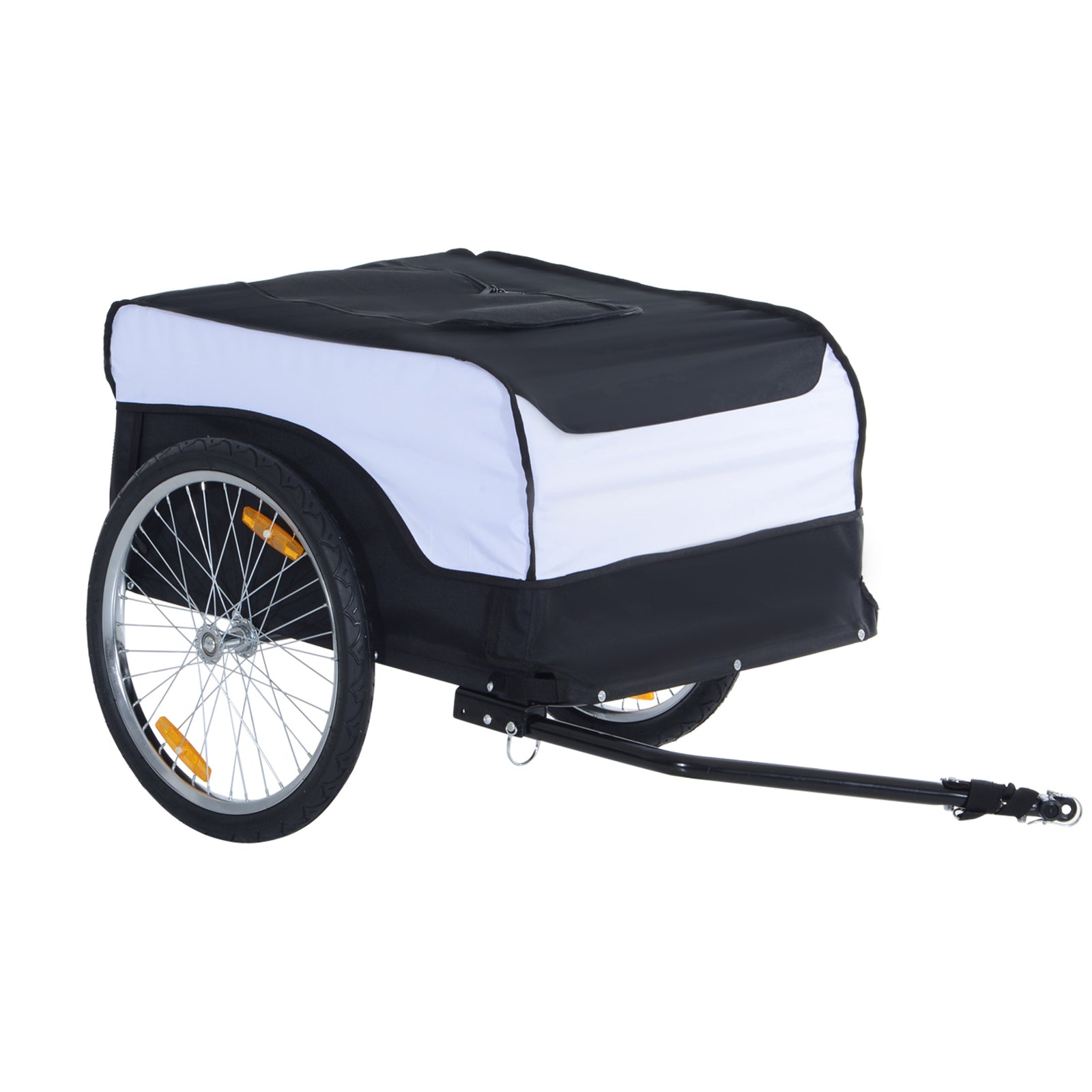 Bike Trailer Cargo in Steel Frame Extra Bicycle Storage Carrier with Removable Cover and Hitch (White and Black)