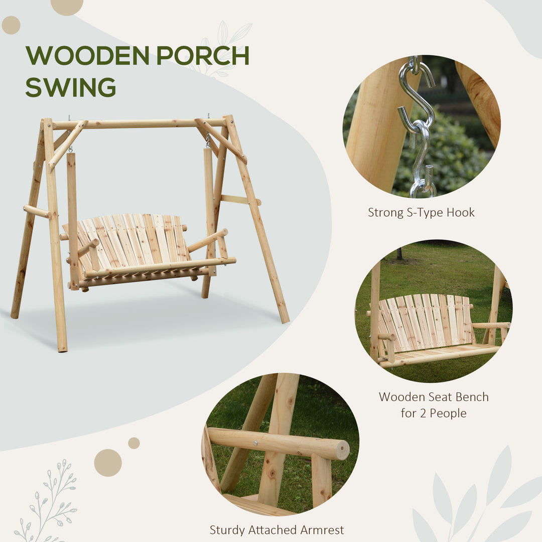 Outdoor 2 Seater Swing Chair Larch Wood Garden Swing Seat Porch Hammock Bench Lounger