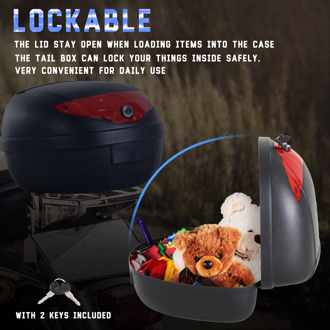 MCL 24L Motorcycle Trunk Hard Tail Bike Top Box Rack Mount Luggage Helmet Storage Carrier Case Universal Scooter w/Keys & Plate