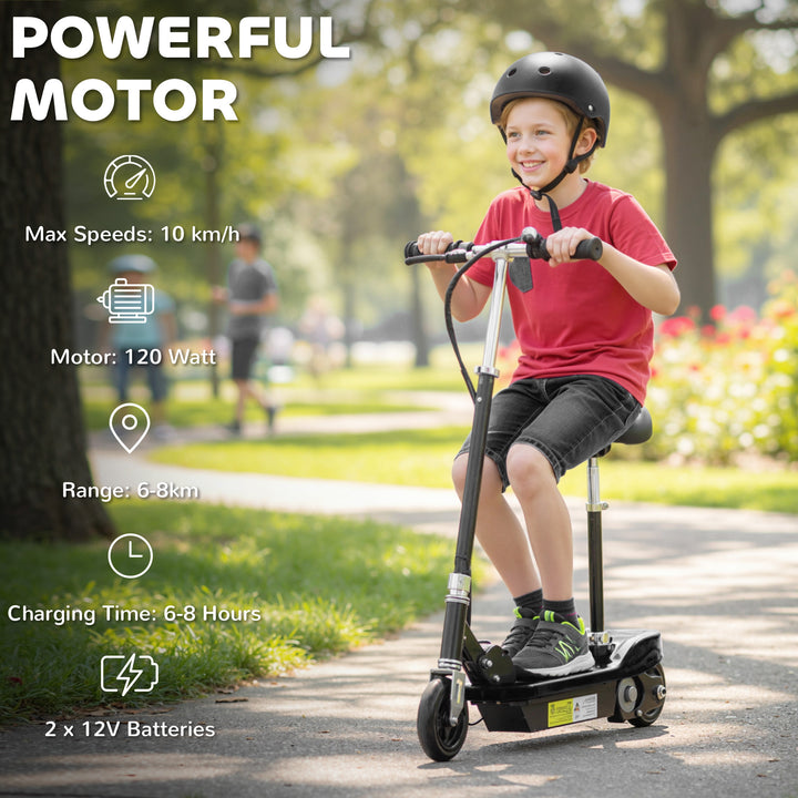 MCL Powered E-Scooter Ride-On, with Brakes, Adjustable Seat, Adjustable Handlebars, Black
