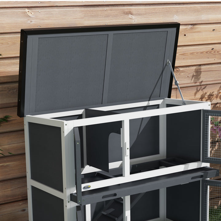 Double Decker Rabbit Hutch 2 Tier Guinea Pig House Pet Cage Outdoor with Sliding-out Tray, 100 x 47 x 91cm, Grey