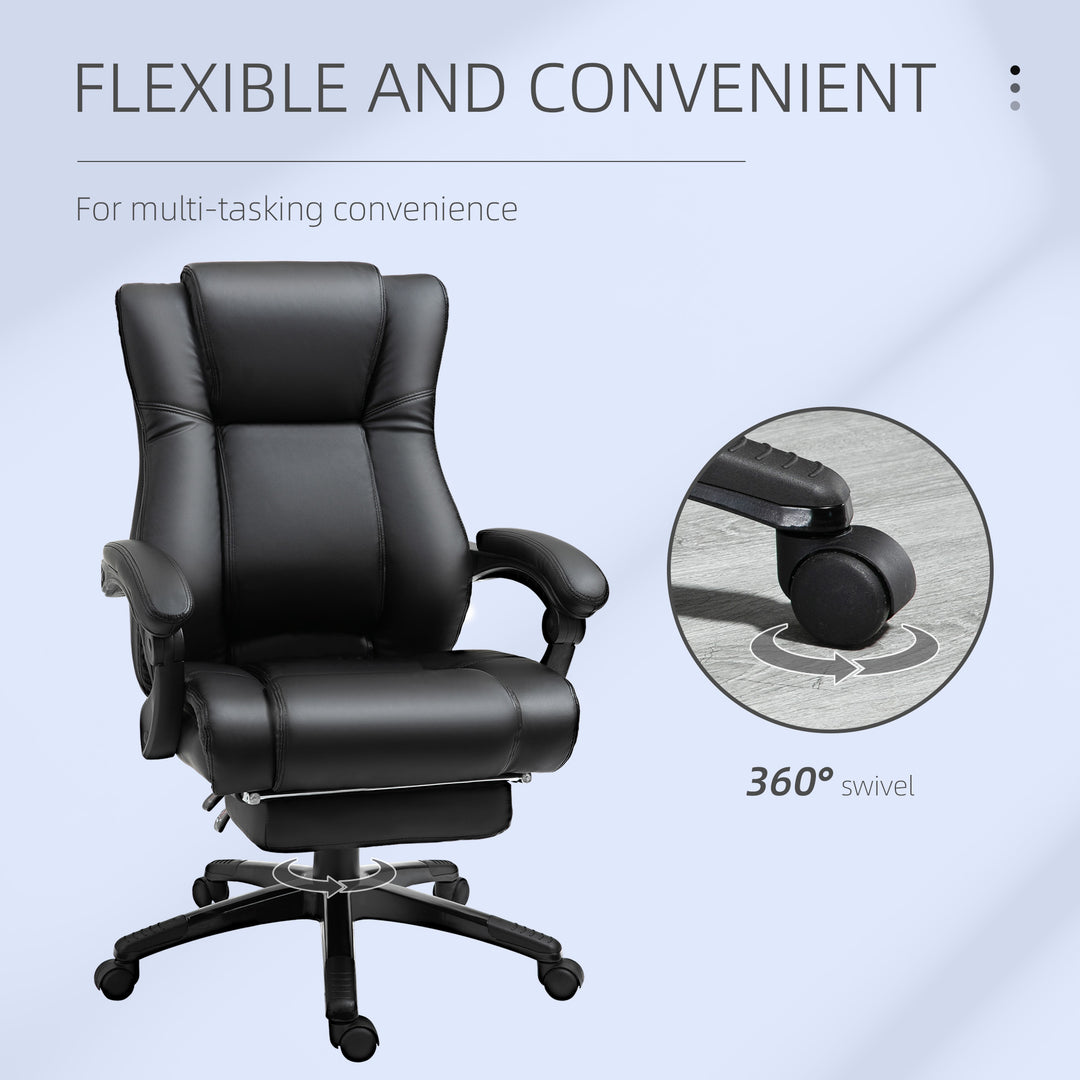 MCL Executive Office Chair for Home, PU Leather Computer Chair, Swivel Desk Chair with Footrest, Wheels, Adjustable Height, Black