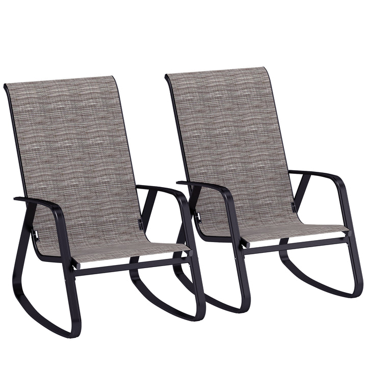 Garden Rocking Chairs Set of 2, Ergonomic Outdoor Rocking Chairs with Armrests, High Backrest, Steel Frame Relaxing Rocker Armchair Seats for Patio, Balcony, Porch, Light Brown