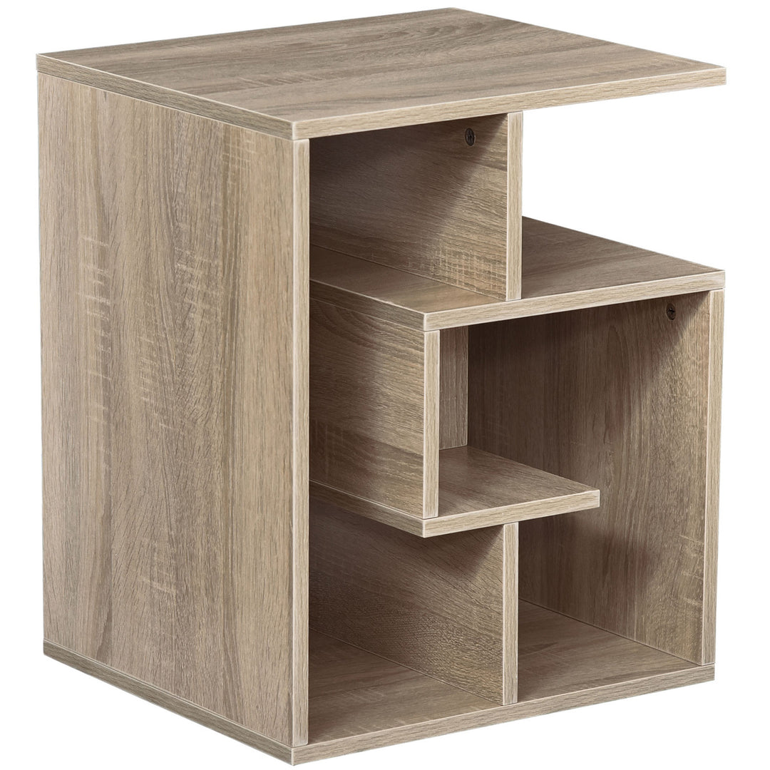 Side Table, 3 Tier End Table with Open Storage Shelves for Living Room, Bedroom, Oak