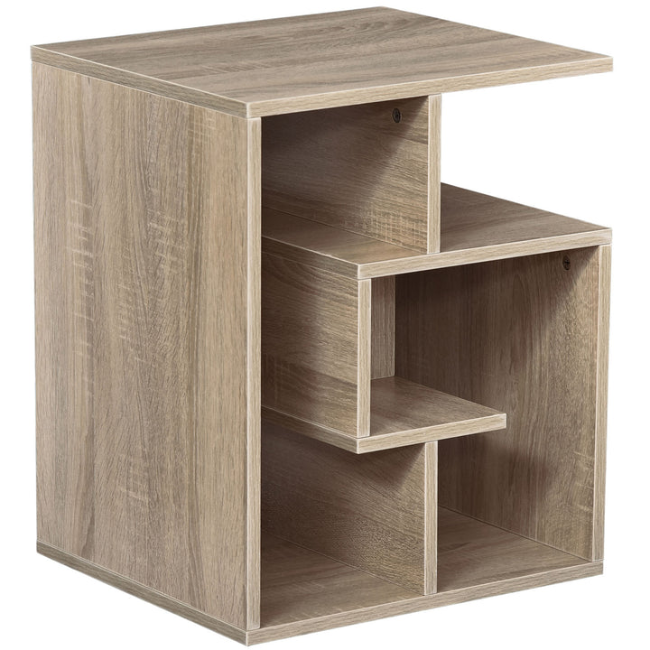 Side Table, 3 Tier End Table with Open Storage Shelves for Living Room, Bedroom, Oak