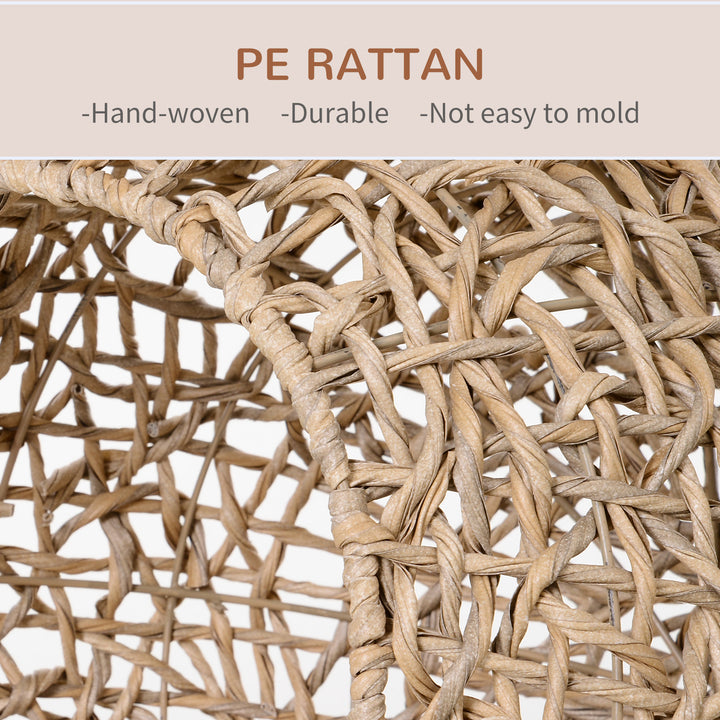 Wicker Cat Bed, Ball-Shaped Rattan Elevated Cat Basket with Three Tripod Legs, Cushion - Natural Wood Finish