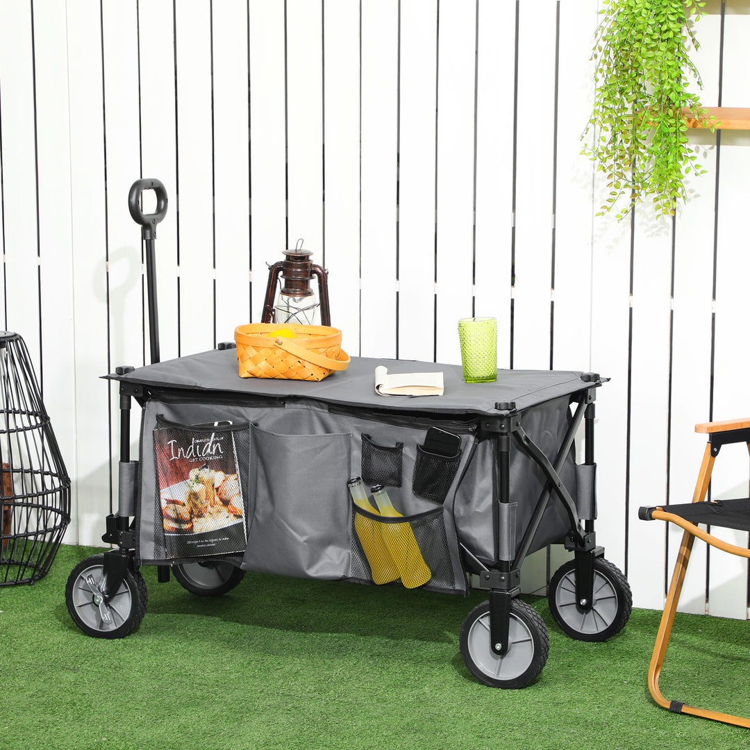 Outsunny Garden Trolley, Cargo Traile on Wheels, Folding Collapsible Camping Trolley, Outdoor Utility Wagon, Dark Grey