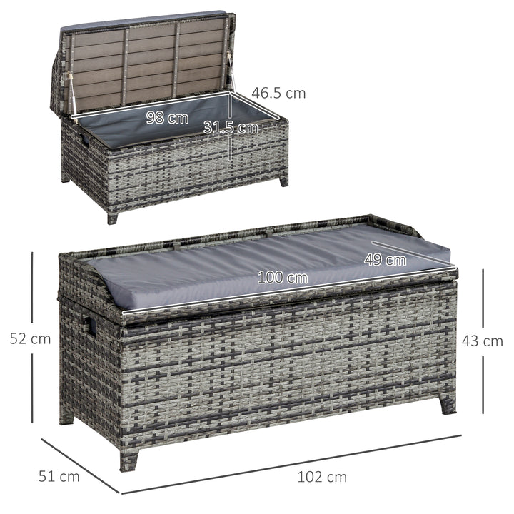 130 L Rattan Garden Storage Box, with Seat - Mixed Grey