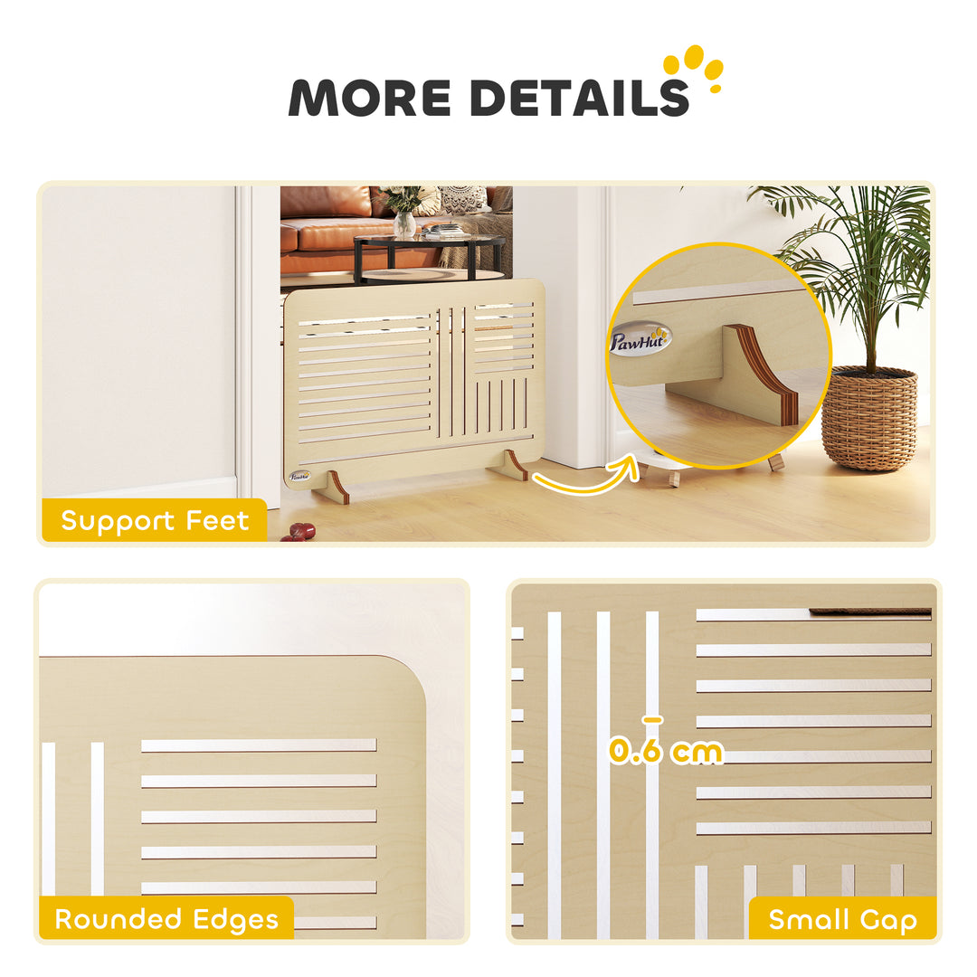 Freestanding Pet Gate, Portable Dog Barrier Gate with Feet for Small Breeds, 75 x 51 cm, Natural Wood