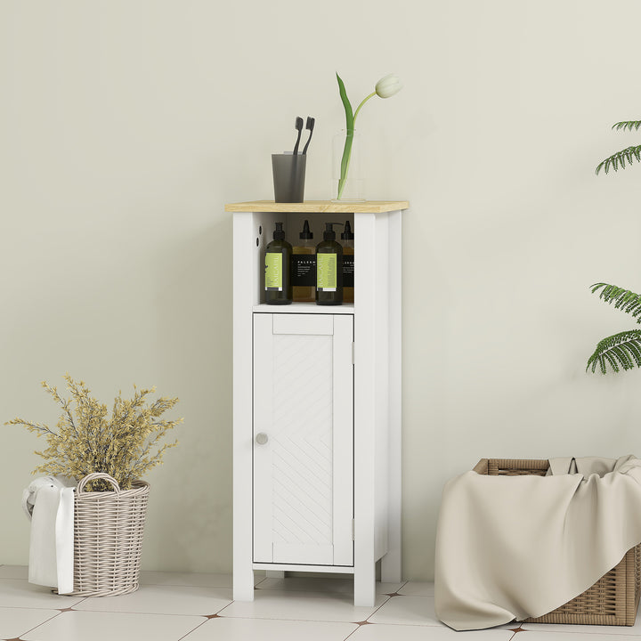 Slim Bathroom Storage Unit with Open Shelf, Bathroom Storage Cabinet with Adjustable Shelf, 32 x 30 x 80 cm, White