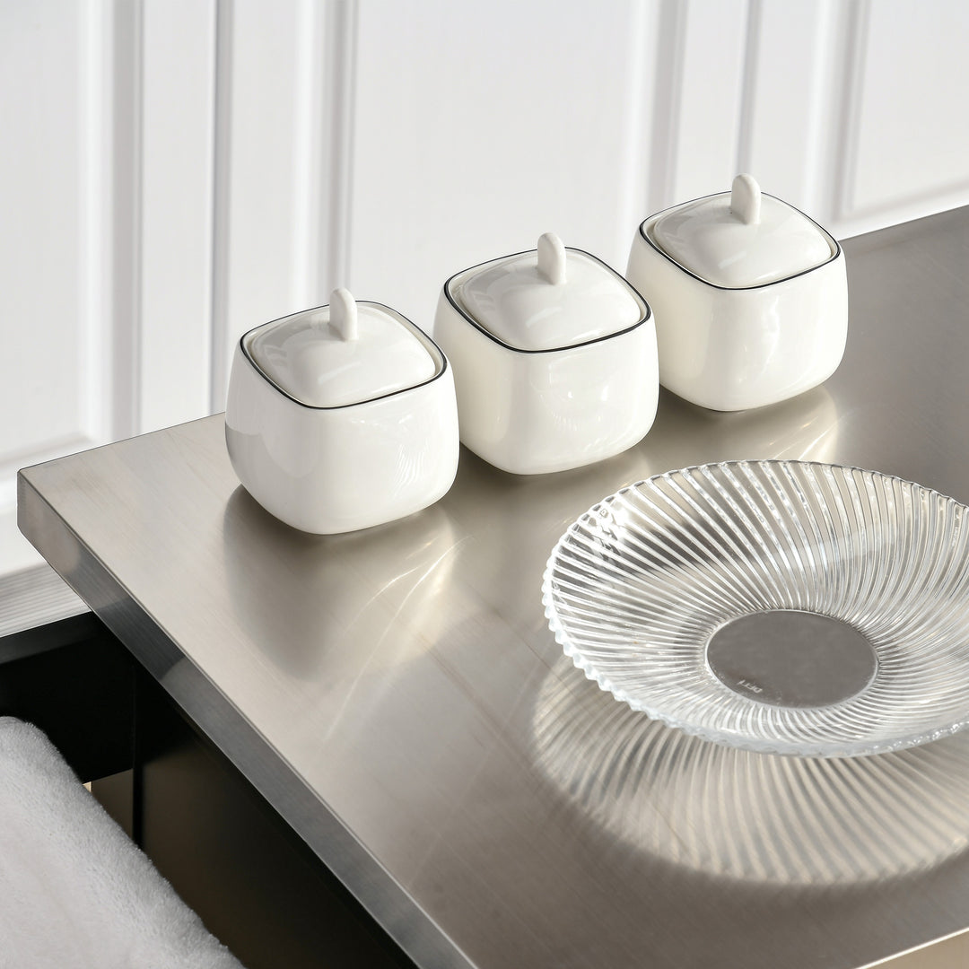 MCL Wooden Kitchen Island on Wheels, Serving Cart Storage Trolley with Stainless Steel Top, Drawer, Side Handle and Rack, Black