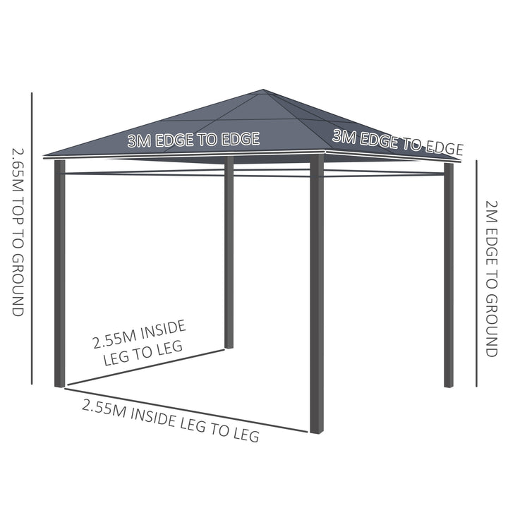 3 x 3(m) Hardtop Gazebo Canopy with Polycarbonate Roof, Permanent Pavilion Garden Gazebo with Curtains for Patio, Deck, Grey