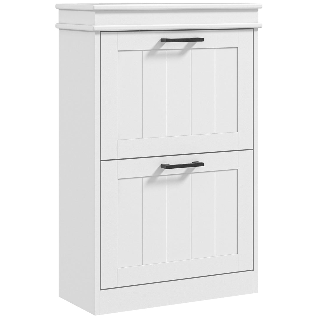 Two-Drawer Minimalistic Shoe Storage Cabinet, for 10 Shoes, White