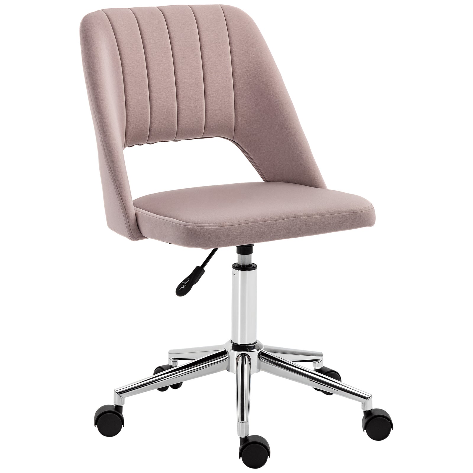 Armless Velvet-Feel Office Chair - Pink