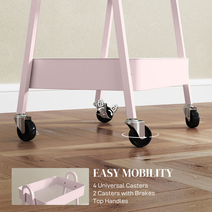Three-Tier Storage Trolley - Pink
