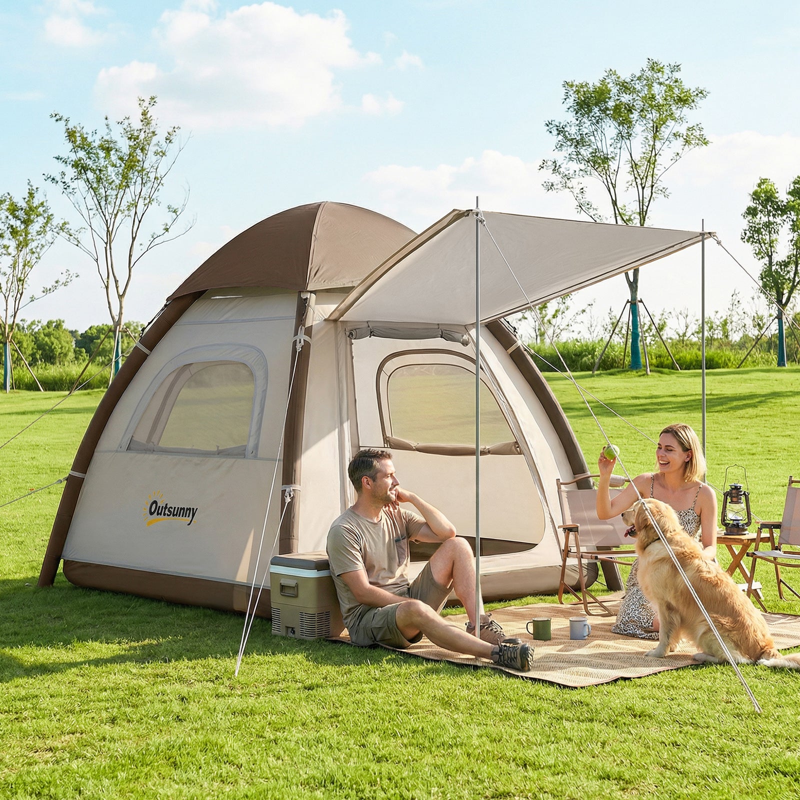 Inflatable Camping Tent with Rainfly, 3 Man Air Tent 3000mm Waterproof