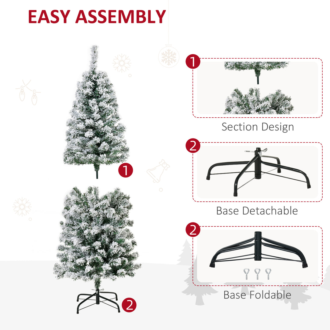 5FT Prelit Artificial Snow Flocked Christmas Tree with Warm White LED Light, Holiday Home Xmas Decoration, Green White