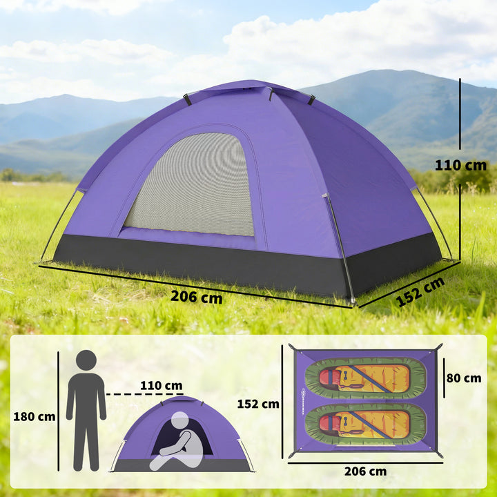 2 Person Camping Tent, Dome Tent with Zipped Doors, Storage Pocket, Po