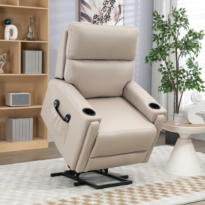 HOMCOM Lift Chair, Electric Riser and Recliner Chair with Vibration Massage, Heat, Cup Holders, Side Pockets, Beige