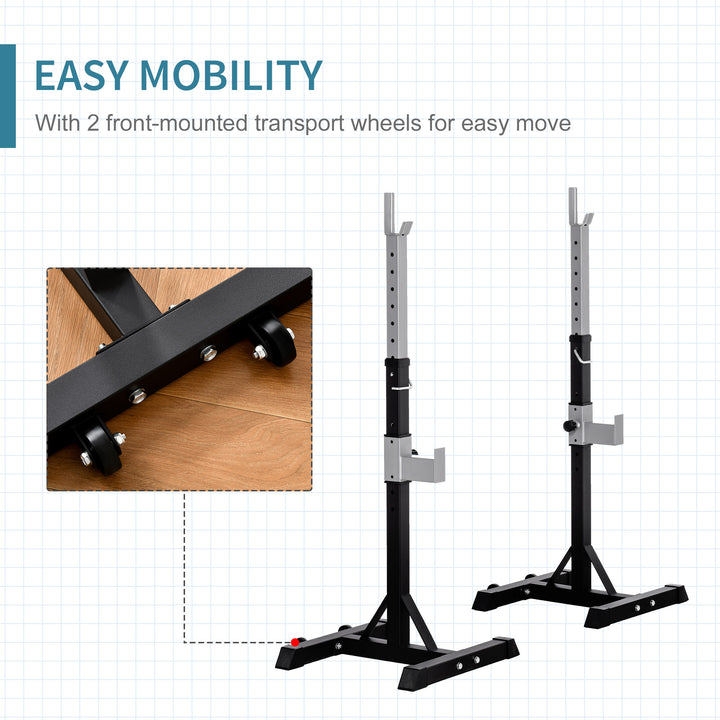 Barbell Squat Rack Adjustable Weight Lifting Bench Max Load 150kg Gym Fitness Strength Training Push up Dip Stand with Wheels