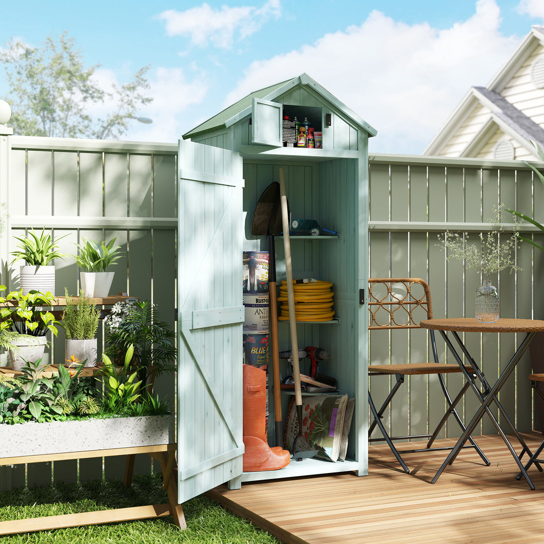 MCL Garden Shed Vertical Utility 3 Shelves Shed Wood Outdoor Garden Tool Storage Unit Storage Cabinet, 77 x 54.2 x 179cm - Blue