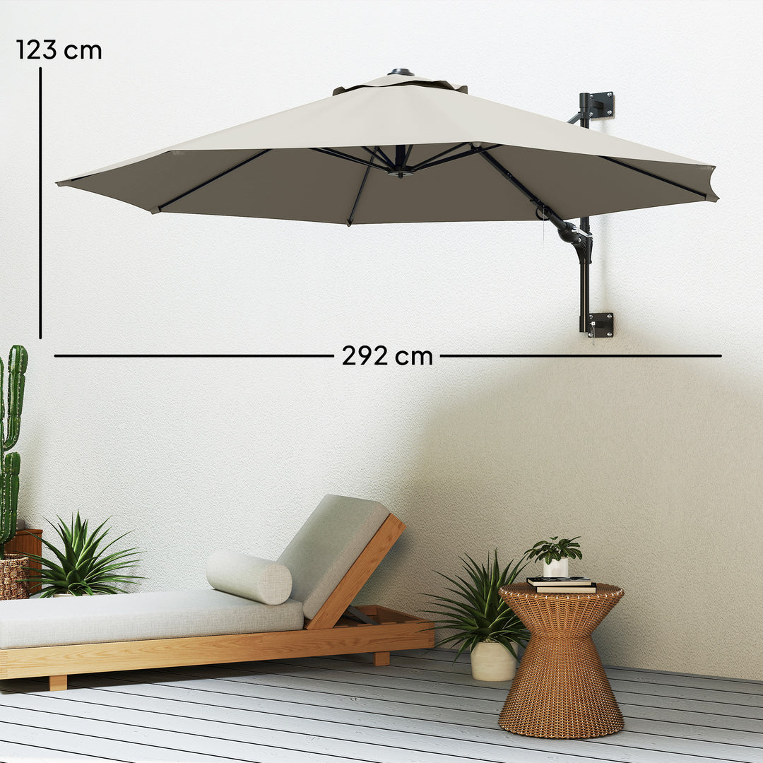3(m) Wall-Mounted Parasol Shade, with Handle - Light Grey