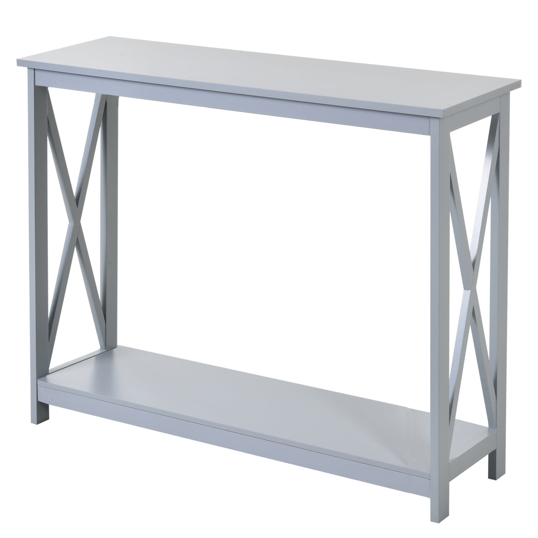 MCL Console Table Hallway Desk w/Storage Shelf, X Design for Living Room Entryway, Grey