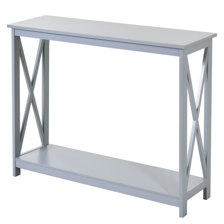 MCL Console Table Hallway Desk w/Storage Shelf, X Design for Living Room Entryway, Grey