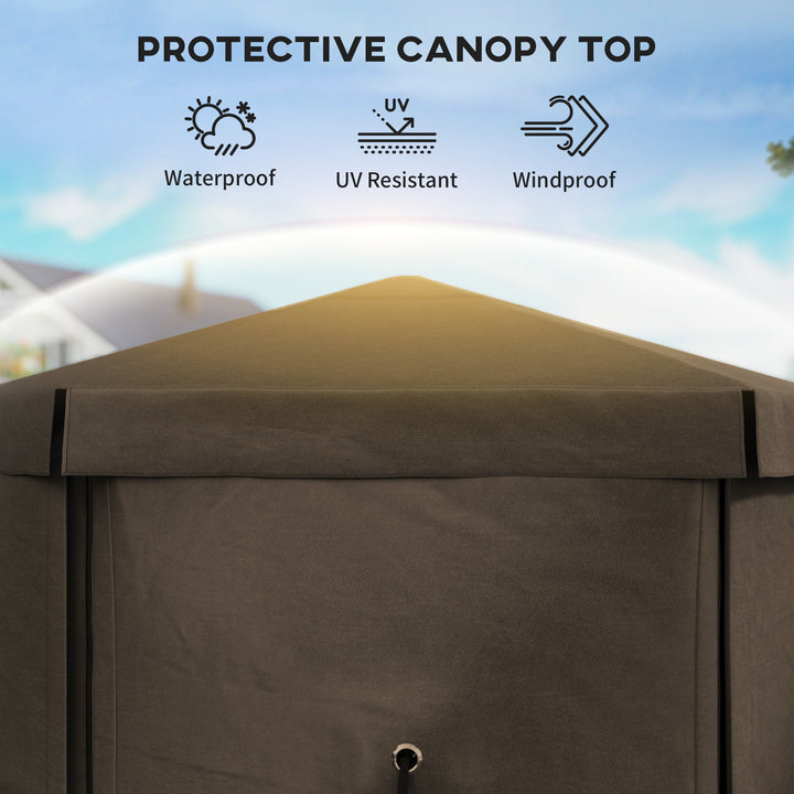 3 x 3(m) Hexagon Pop Up Gazebo with 5 Sides and Carry Bag, Waterproof, UV Resistant Party Tent Instant Event Shelter with Netting for Garden, Patio, Brown