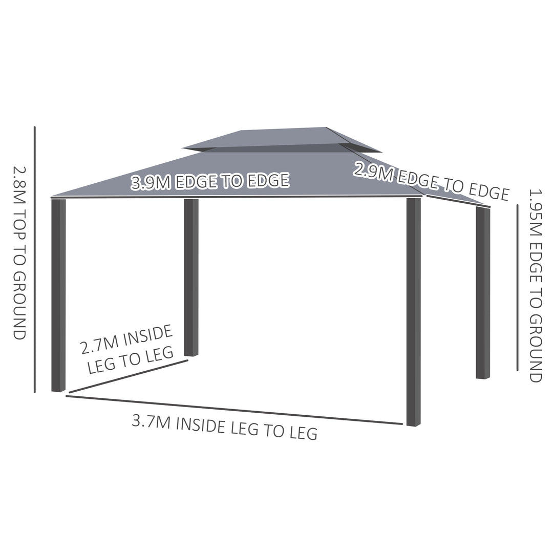 3 x 4m Aluminium Garden Gazebo, Marquee Canopy Shelter Pavilion Party Tent with Nets and Curtains for Garden and Deck, Grey
