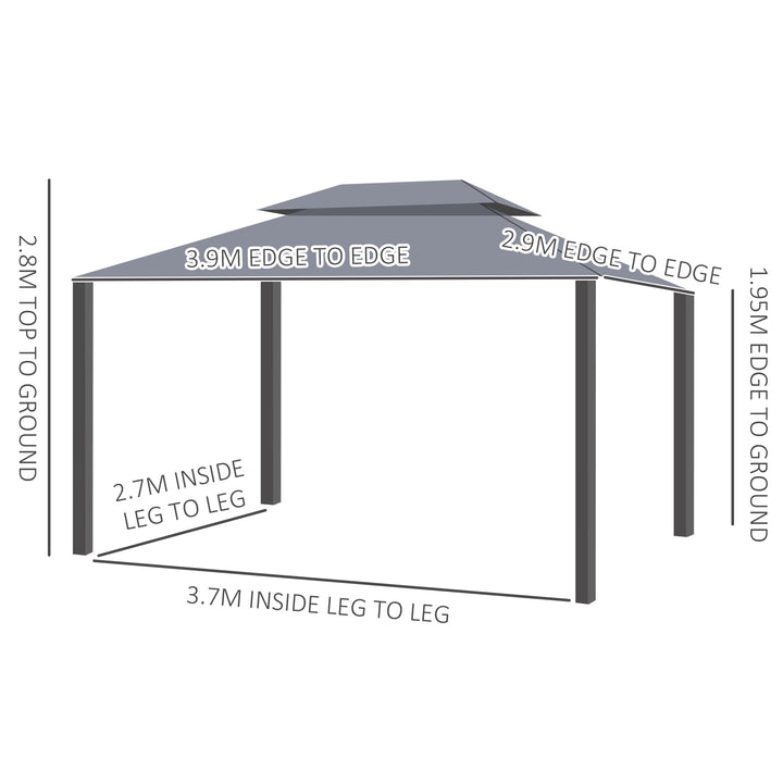 3 x 4m Aluminium Garden Gazebo, Marquee Canopy Shelter Pavilion Party Tent with Nets and Curtains for Garden and Deck, Grey