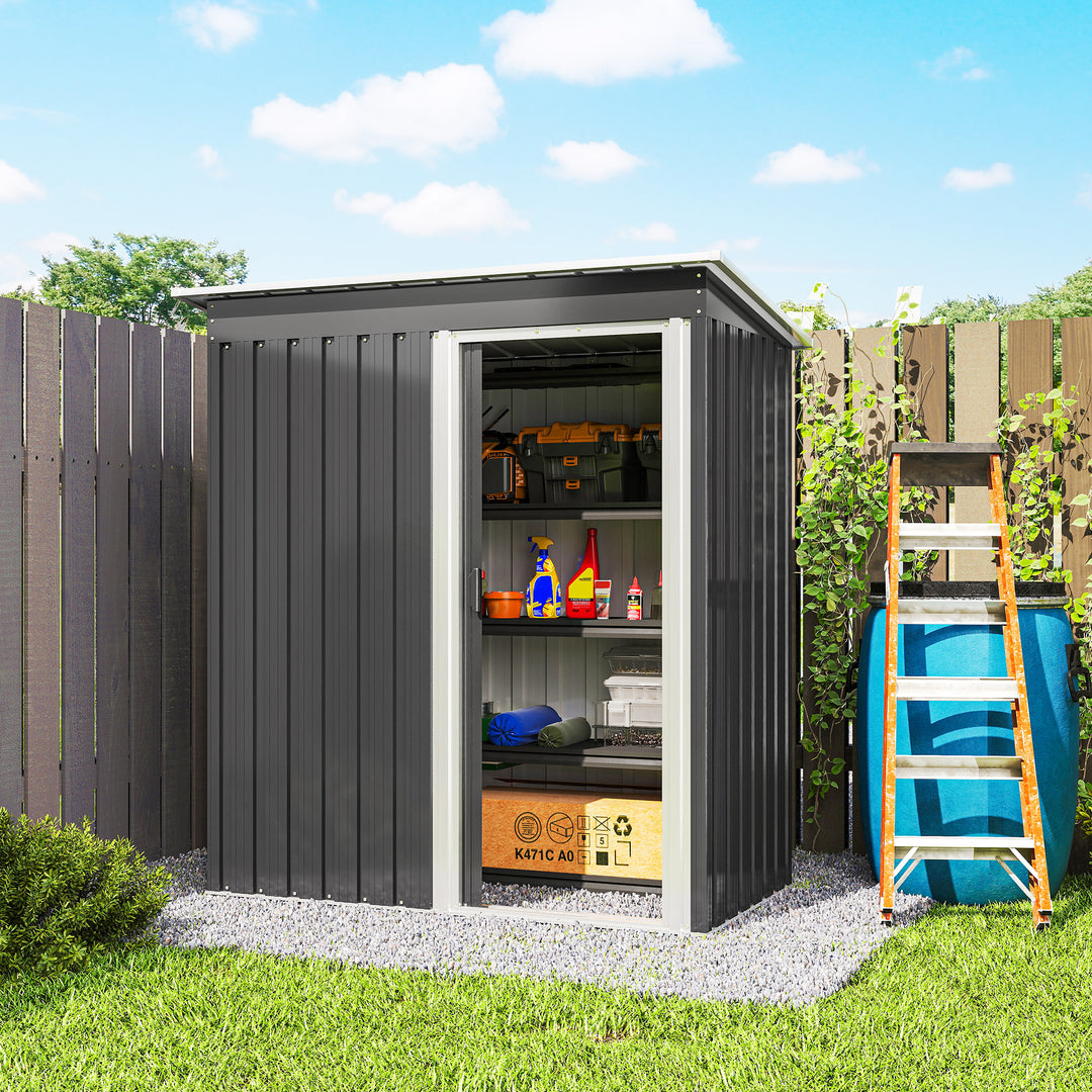 5 x 3ft Garden Storage Shed with Sliding Door and Sloped Roof Outdoor Equipment Tool, Black