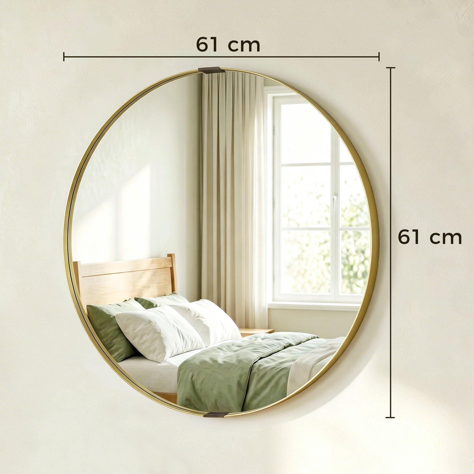 Round Wall Mirror 61 cm, Wall Mounted Bathroom Mirror with Tempered Sa