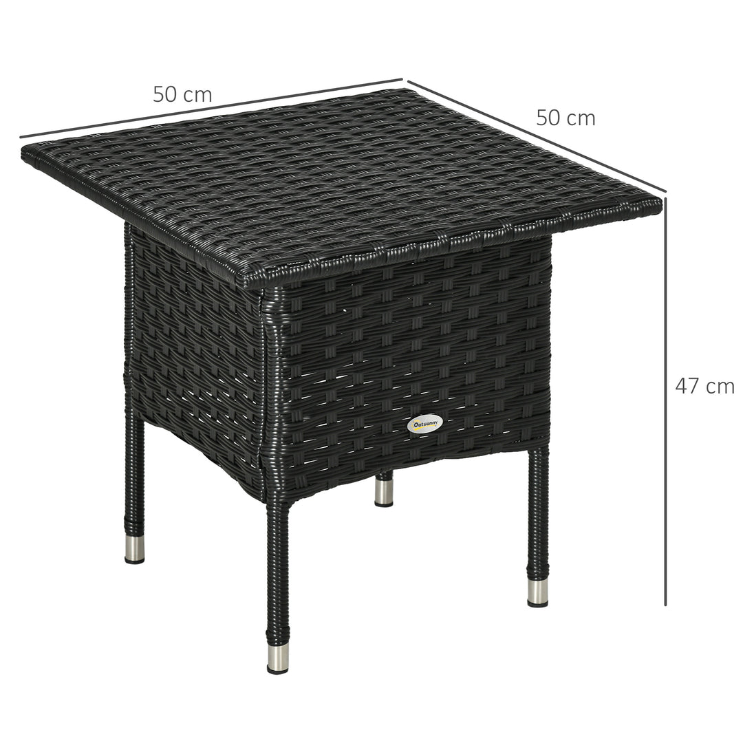 Rattan Side Table, Outdoor Coffee Table with Plastic Board Under the Full Woven Table Top for Patio, Garden, Balcony, Black