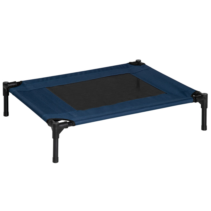 Raised Dog Bed Cat Elevated Lifted Puppy Pet Elevated Cot Portable Camping Basket – Blue (Medium)