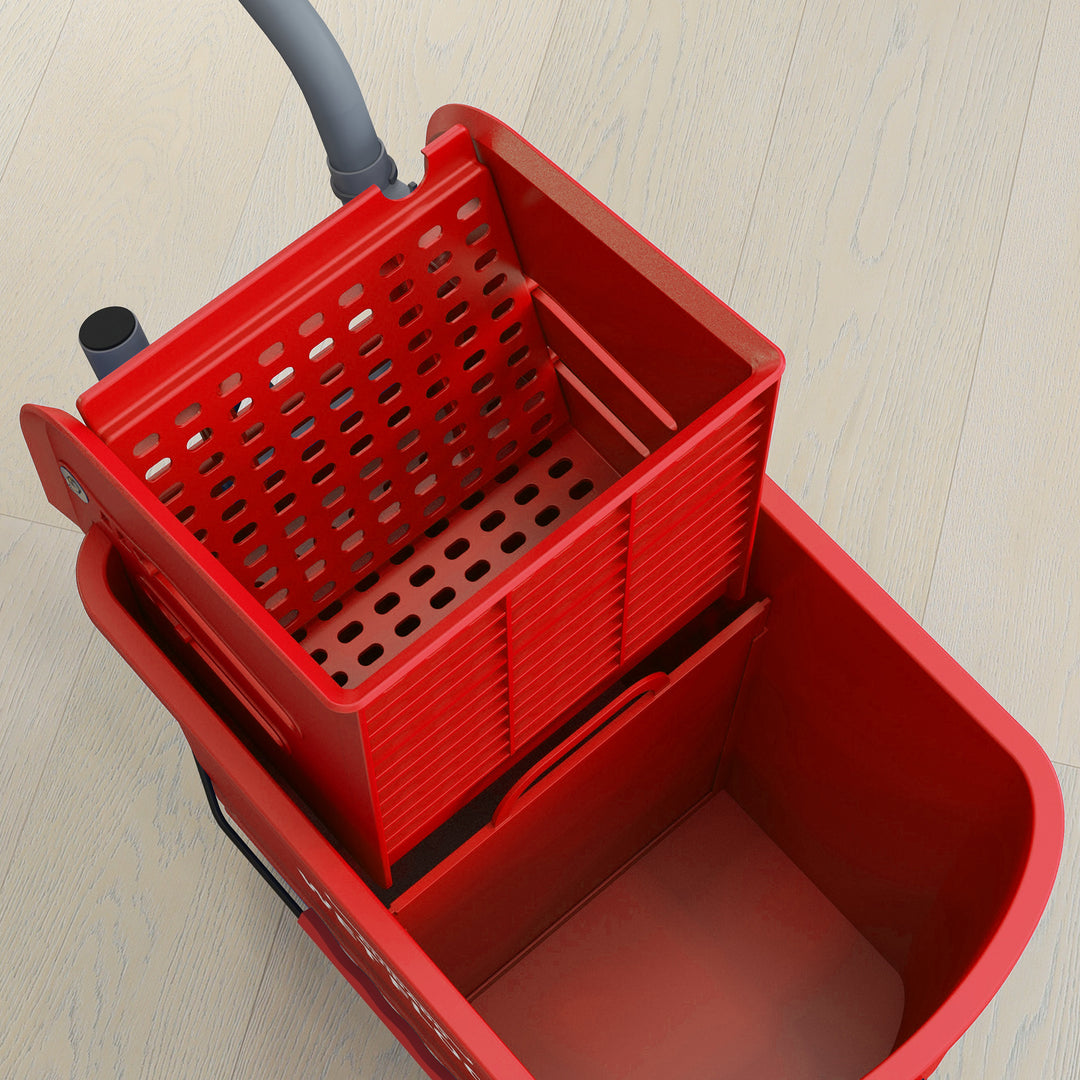 20L Compact Mop Bucket on Wheels, with Water Separation Panel - Red
