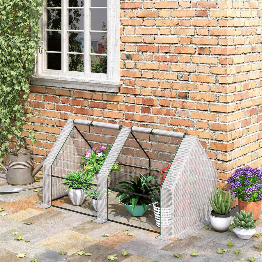 Mini Small Greenhouse with Steel Frame & PE Cover & Zipped Window Poly tunnel Steeple for Plants Vegetables, 180 x 90 x 90 cm, White