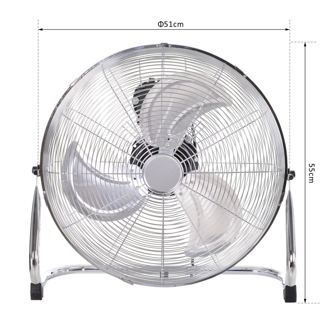 HOMCOM High-Velocity Floor Fan: 20" Chrome Metal, Adjustable Tilt, 3 Speeds, Portable for Gym, Home Office, Silverstone | Aosom UK