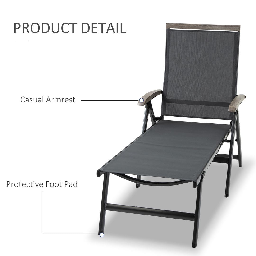 Outdoor Folding Sun Lounger, 5-Position Adjustable Chaise Lounge Chair with Aluminium Frame for Patio, Pool and Garden, Grey
