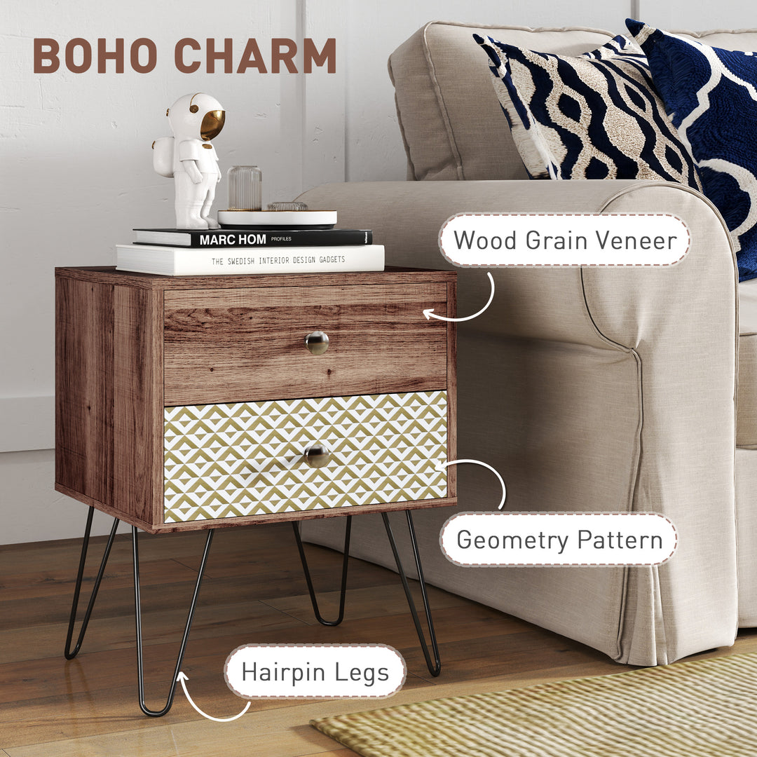 Nightstand, 2-Drawer Bedside Table, Bedside Cabinet, Sofa End Side Table for Living Room, Bedroom, Rustic Brown