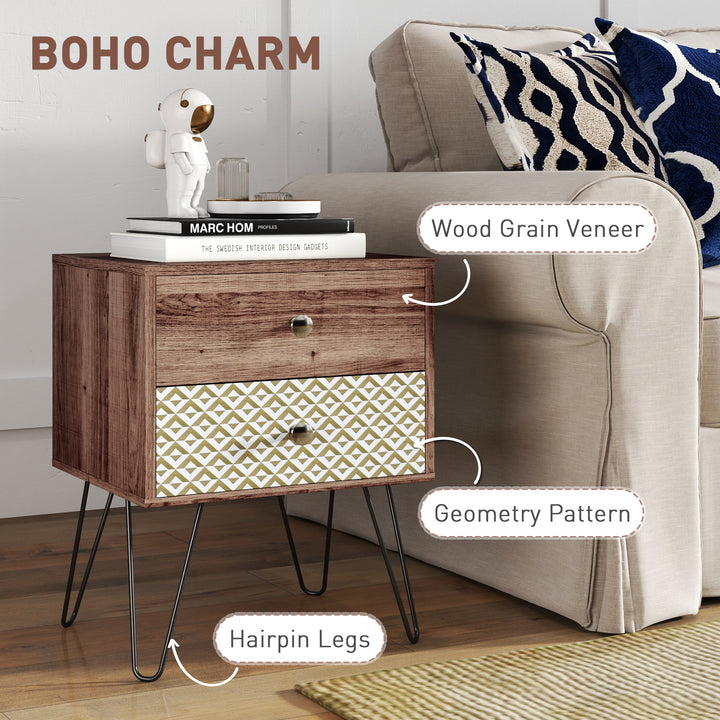 Nightstand, 2-Drawer Bedside Table, Bedside Cabinet, Sofa End Side Table for Living Room, Bedroom, Rustic Brown