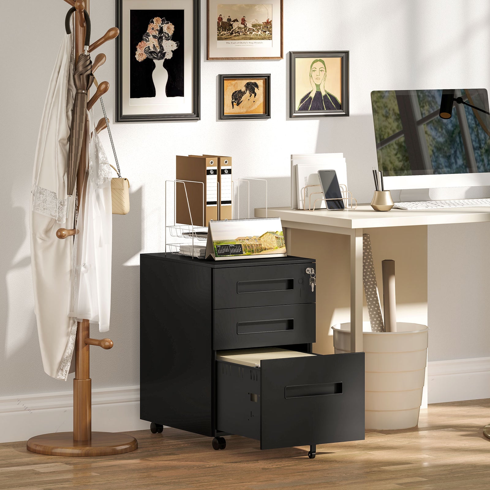 Three-Drawer Steel Filing Cabinet - Black