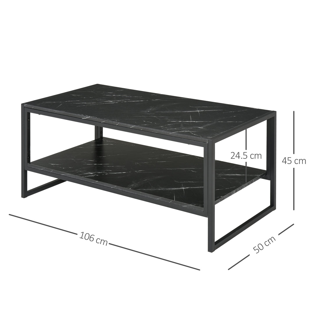 MCL Coffee Table, Two-Tier Faux Marble Effect Centre Table with Metal Frame and Storage Shelf for Living Room, 106 x 50 x 45cm, Black