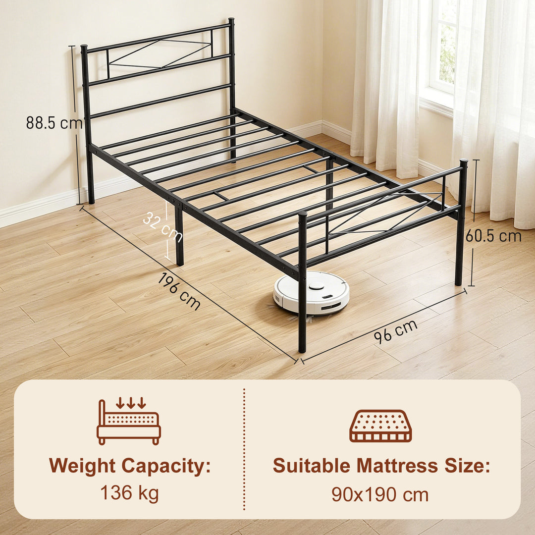 3ft Single Bed Frame with Headboard and Footboard, Metal Platform Bed 