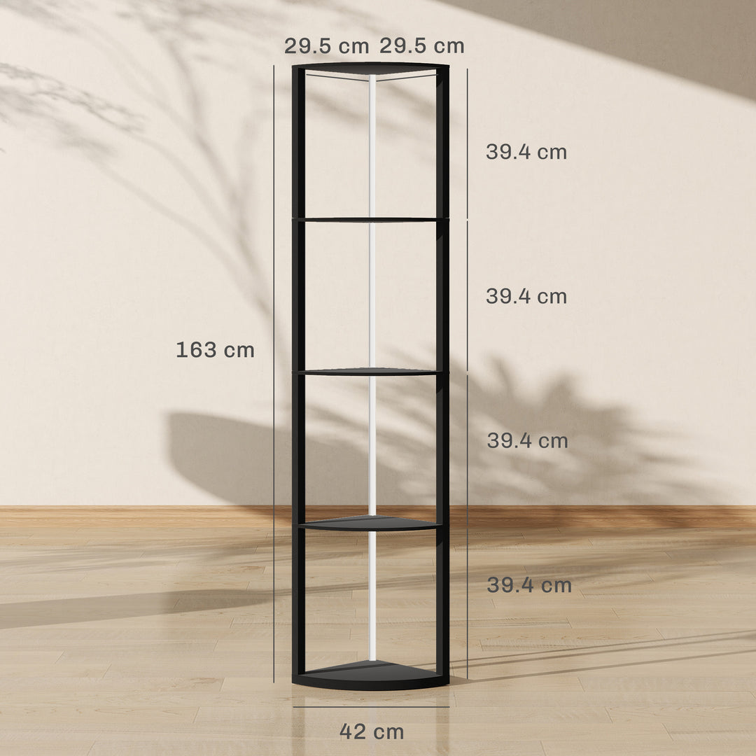 RGB LED Floor Lamp with Shelves, 5-Tier Dimmable Standing Lamp with Adjustable Brightness and Remote Control, Modern Corner Display Shelf Unit for Living Room Bedroom Office, Black