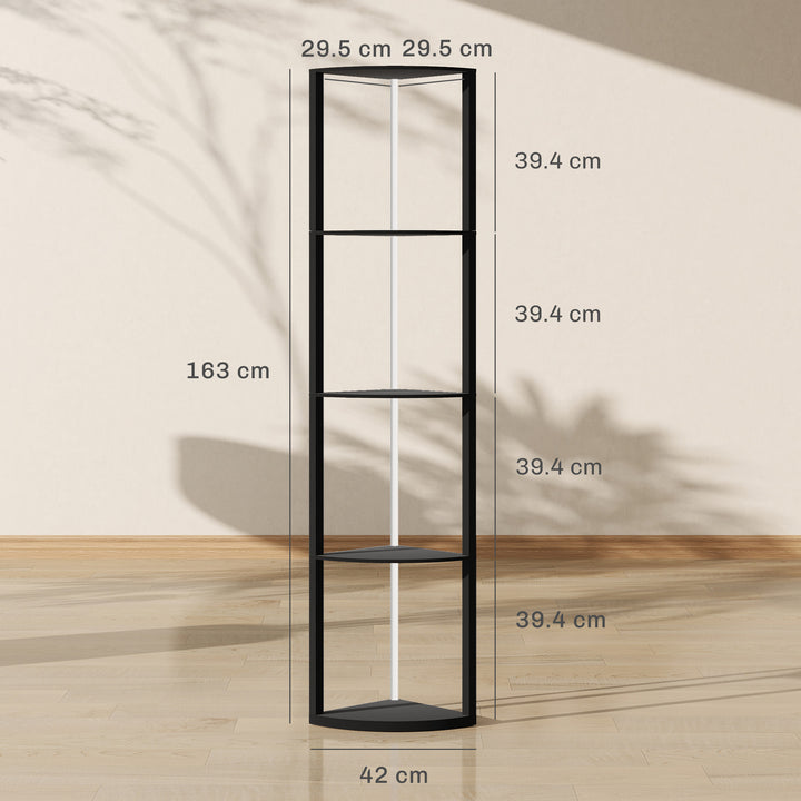 RGB LED Floor Lamp with Shelves, 5-Tier Dimmable Standing Lamp with Adjustable Brightness and Remote Control, Modern Corner Display Shelf Unit for Living Room Bedroom Office, Black