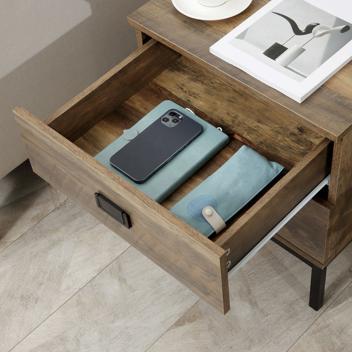 MCL Retro Bedside Table, End Side Table with 2 Drawers, Metal Frame for Bedroom, Living Room, Coffee