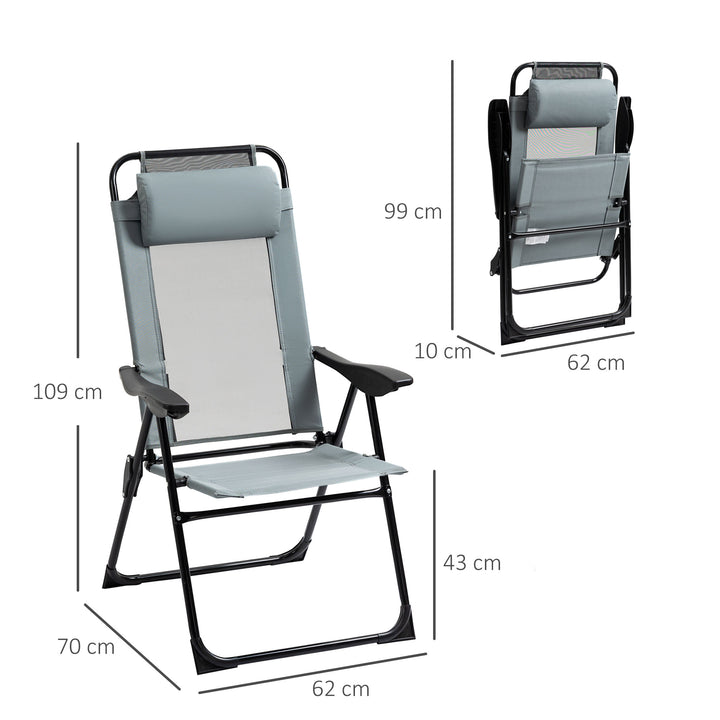 Set of 2 Portable Folding Recliner Outdoor Patio Adjustable Backrest, Grey