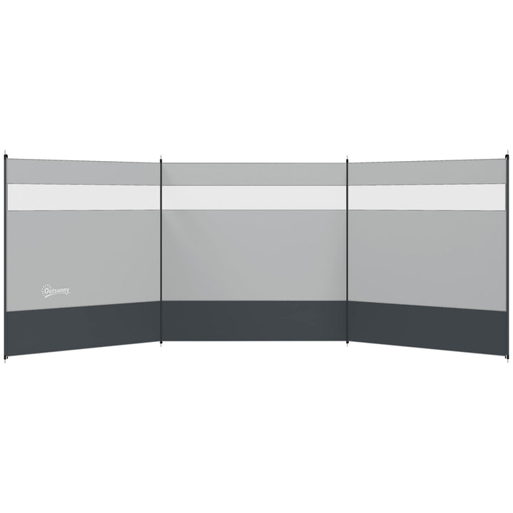 Camping Windbreaker with Clear Windows, Carry Bag and Steel Poles, for Beach Caravan Campervan, 440 x 140cm, Grey