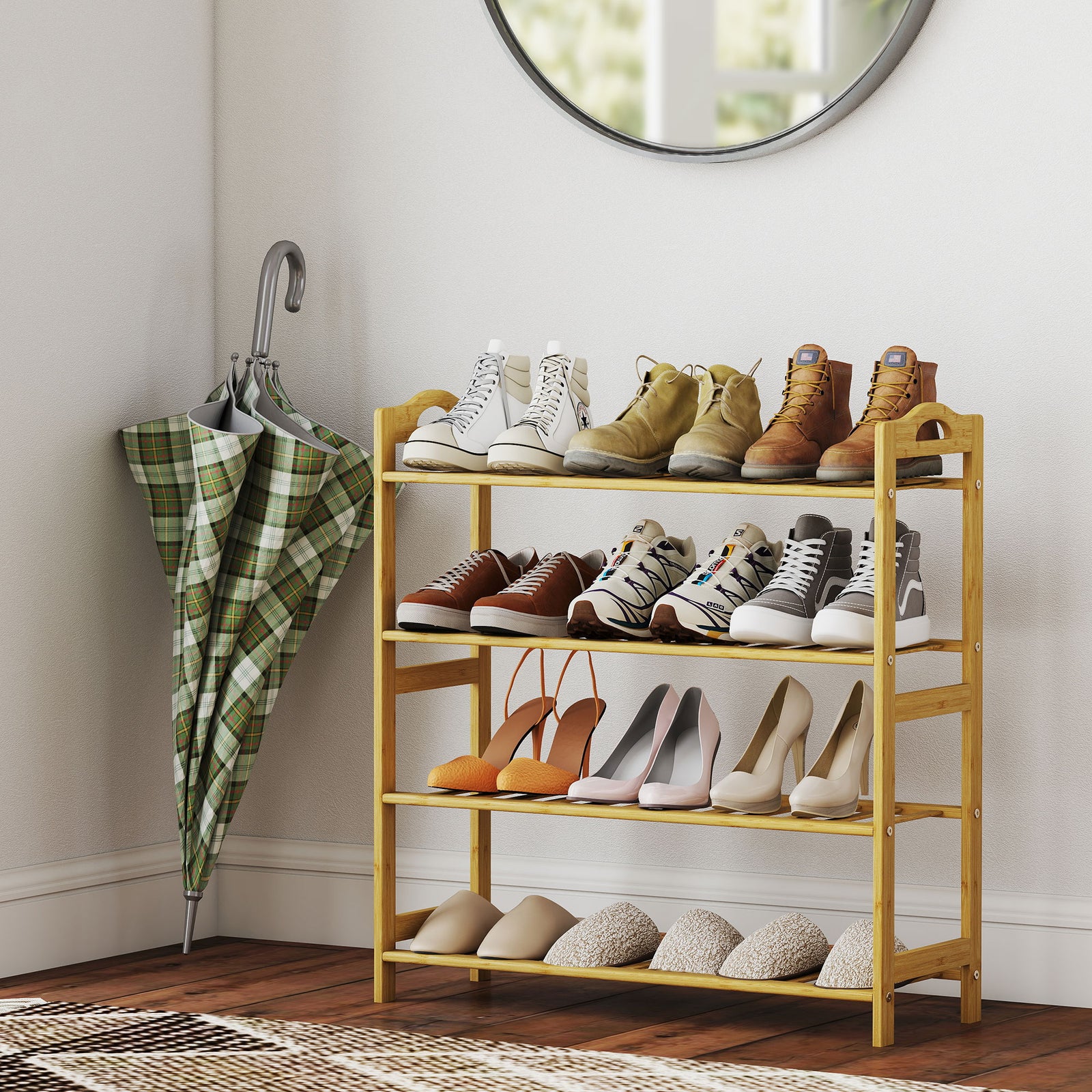 Freestanding Bamboo Shoe Rack, 4-Tier Shoe Shelf Stand for Hallway, Living Room, Bedroom, Natural Wood Finish